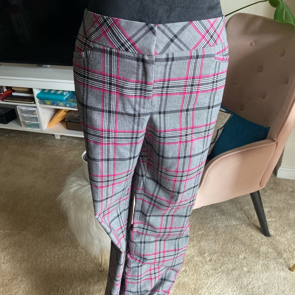 Gray and Pink Plaid Pants